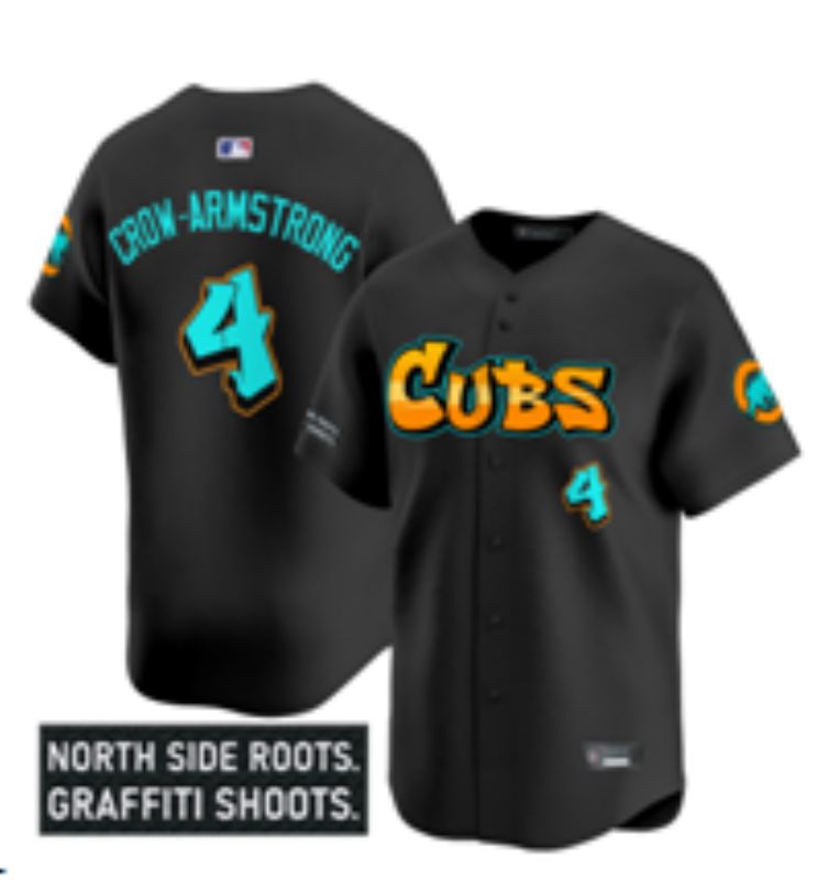 Men 2025 Chicago Cubs 4 Crow-Armstrong Black Seventh generations Joint Name Nike MLB Jersey style 2